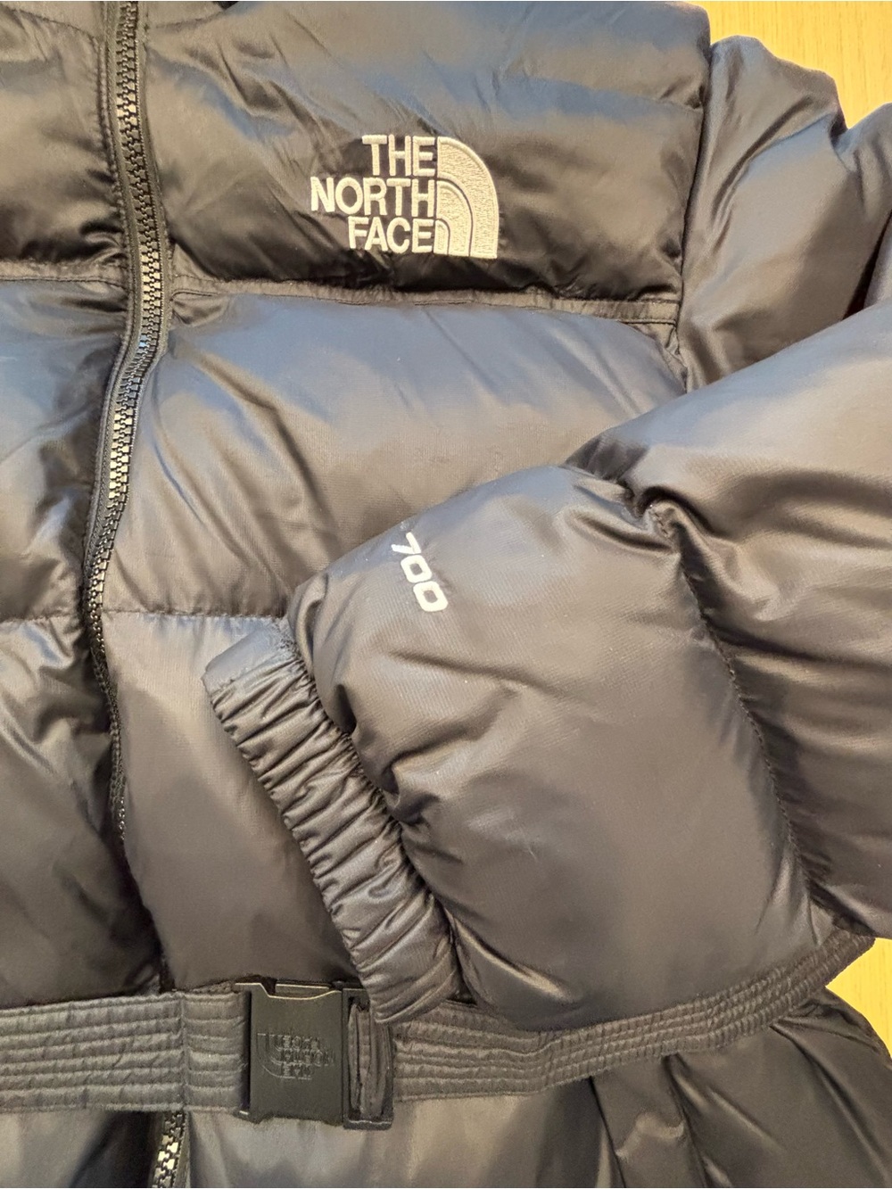 The North Face Nuptse Belted Mid Down Puffer Jacket Black 700 Fill Coat Sz XL - Picture 4 of 16
